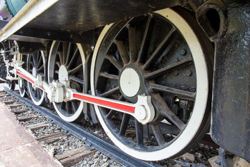 Fototapeta na wymiar wheel of locomotive on railway, vintage, train