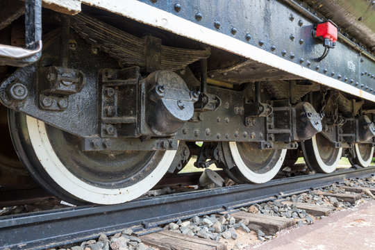 wheel of locomotive on railway, vintage, train