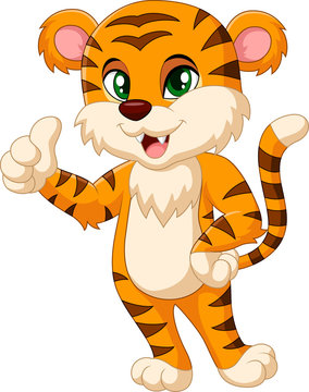 Cute tiger cartoon giving thumbs up
