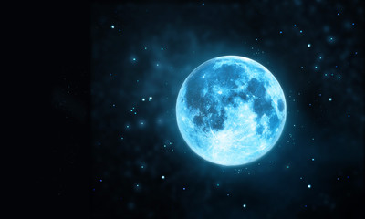 White full moon atmosphere with star at dark night sky background