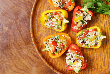 salad snack bell peppers stuffed with couscous with vegetables