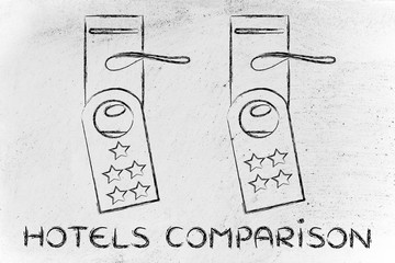 comparing hotel, guest feedback on door hangers