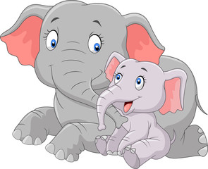 Cartoon cute Mother and baby elephant
