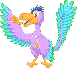 Cartoon archaeopteryx waving
