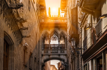 Brücke an der Carrer del Bisbe im Gotischen Viertel, Barcelona. Spanien © Ekaterina Belova
