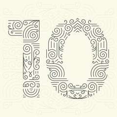 Vector Mono Line style Geometric Font for Your Text. Number 10