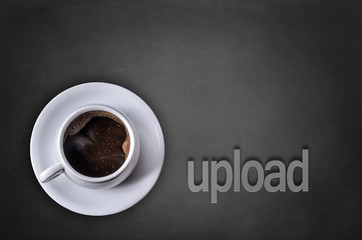 Upload word on blackboard with coffee cup