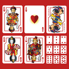 Heart Suit Playing Cards Full Set, include King Queen Jack and Ace of Heart