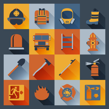 Firefighter icons flat