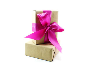 gift box wrapped in recycled paper with ribbon bow