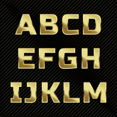 Gold glittering metal alphabet set A to M