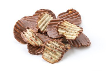potato chip with chocolate on white