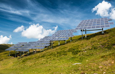 solar power panels with blue sky for clean energy from the sun