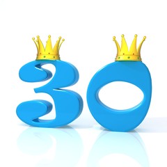 Number thirty with gold crown 