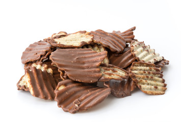 potato chip with chocolate on white