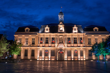 City Hall at night in Troyes, France.