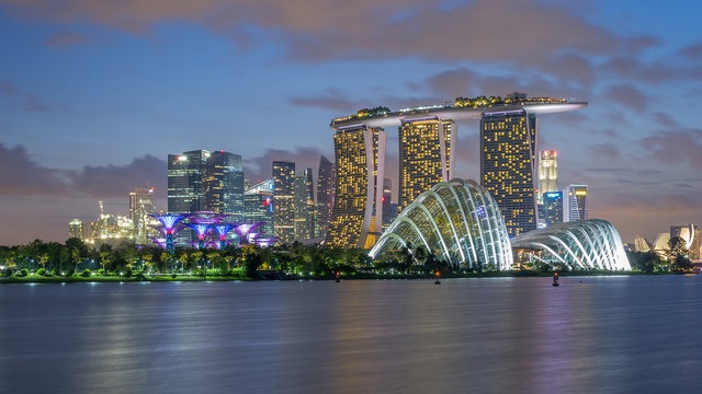 Marina Bay Sands through Gardens by the Bay from , Singapore.