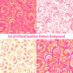 Seamless floral backgrounds and borders. Set of vector patterns with pink climbing roses.