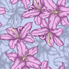 seamless background with violet lilies.