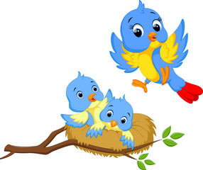 Mother bird with two cubs