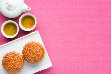 Festival moon cake and hot tea - Chinese cake