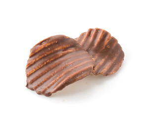 potato chip with chocolate on white