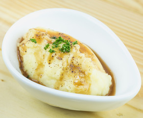 Traditional japanese food on wooden table