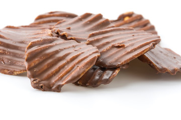 potato chip with chocolate on white