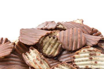 potato chip with chocolate on white