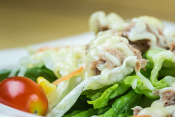 Traditional japanese food on wooden table