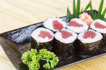 Traditional japanese food on wooden table