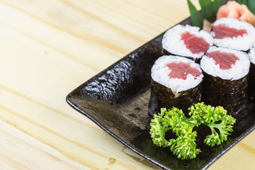 Traditional japanese food on wooden table