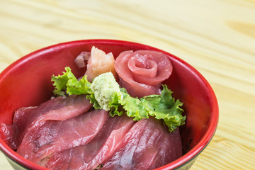 Traditional japanese food on wooden table