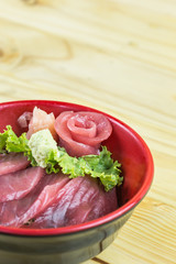Traditional japanese food on wooden table