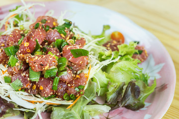Traditional japanese food on wooden table