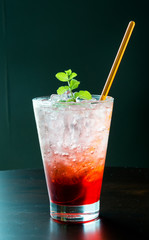 strawberry soda with peppermint on top