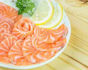 Fresh red salmon texture in the restaurant