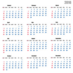 Calendar 2016