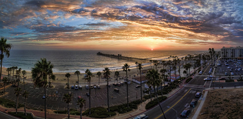 Oceanside Aerial Panoramic. A 10 image merge of sunset at Oceanside.