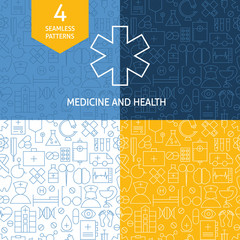 Thin Medical Line Art Health Care Patterns Set