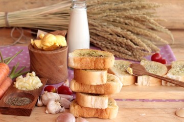 Garlic bread of herb delicious with making bread.