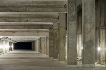 Empty industrial garage room interior with concrete