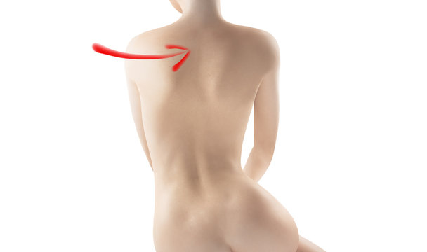 Schiena donna nuda indicata da freccia