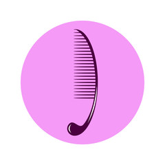 Icon violet hairbrush or comb in circle. sign of hairbrush for your design