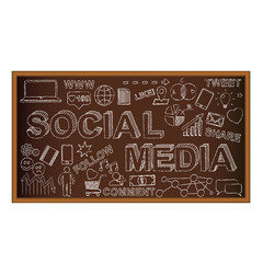 Chalk board doodle with symbols, social media icons. Vector