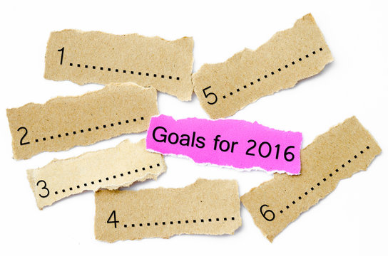 Goals For 2016, Concept on piece of sheet pink and brown paper.