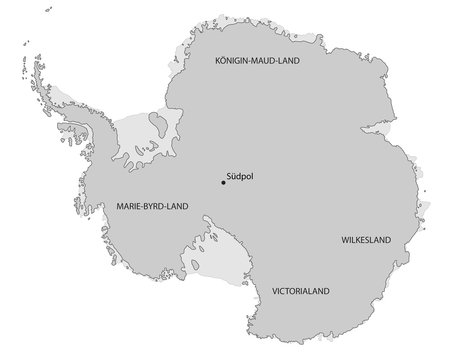 Südpol - Karte in Grau (mit Beschriftung)