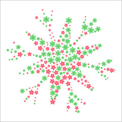 New Year snowflake filled by little colored stars and snowflakes