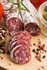 slices of spanish pork sausage
