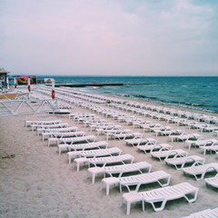 Sea, sunbeds geometry, morningtime, free beach